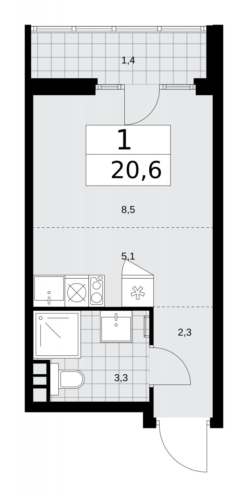 2-комнатная квартира с отделкой в ЖК Республики 205 на 7 этаже в 3 секции. Сдача в 1 кв. 2026 г.