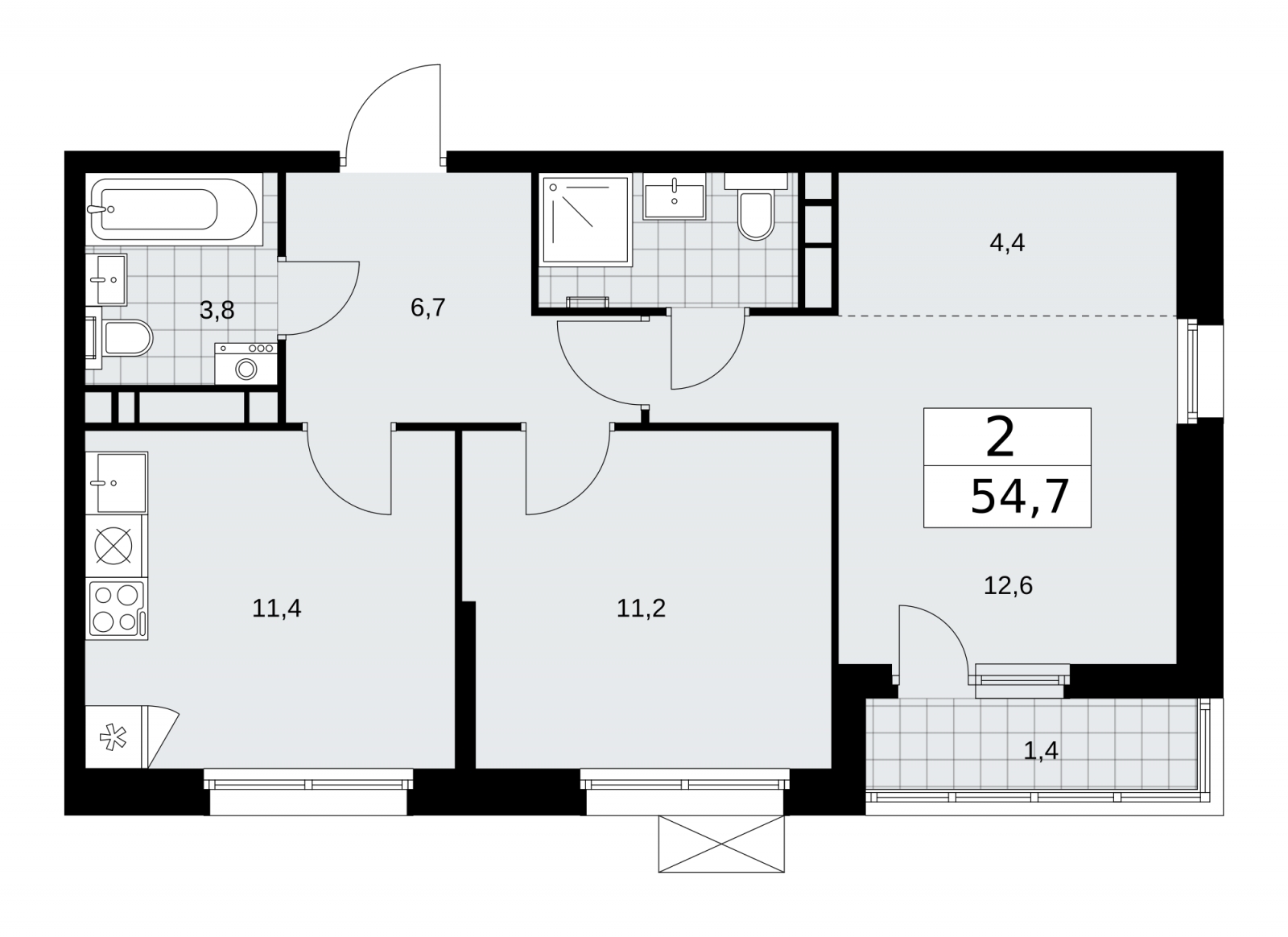 3-комнатная квартира в ЖК Скандинавия на 5 этаже в 2 секции. Сдача в 2 кв. 2026 г.