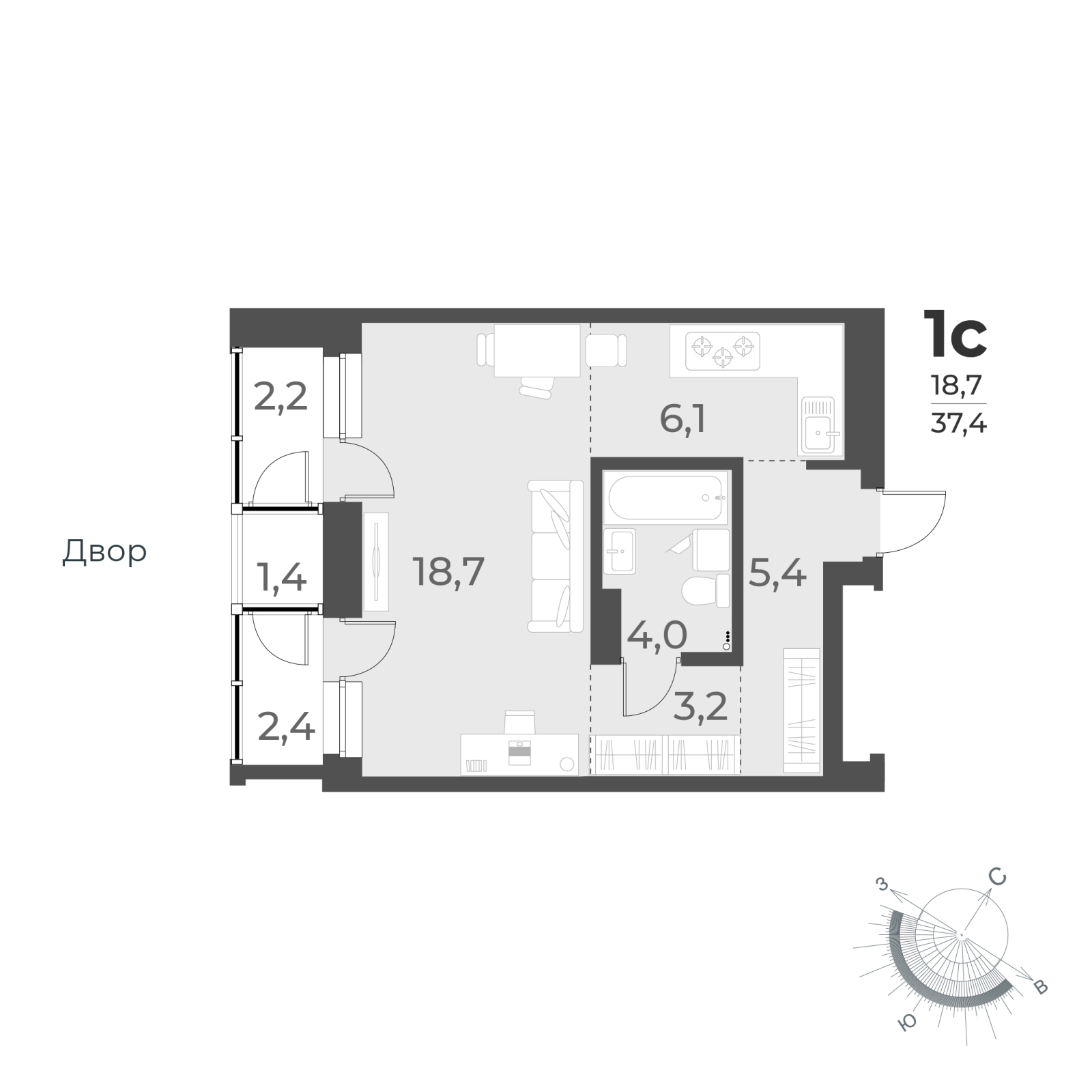 2-комнатная квартира в ЖК Беринг на 21 этаже в 2 секции. Сдача в 4 кв. 2025 г.