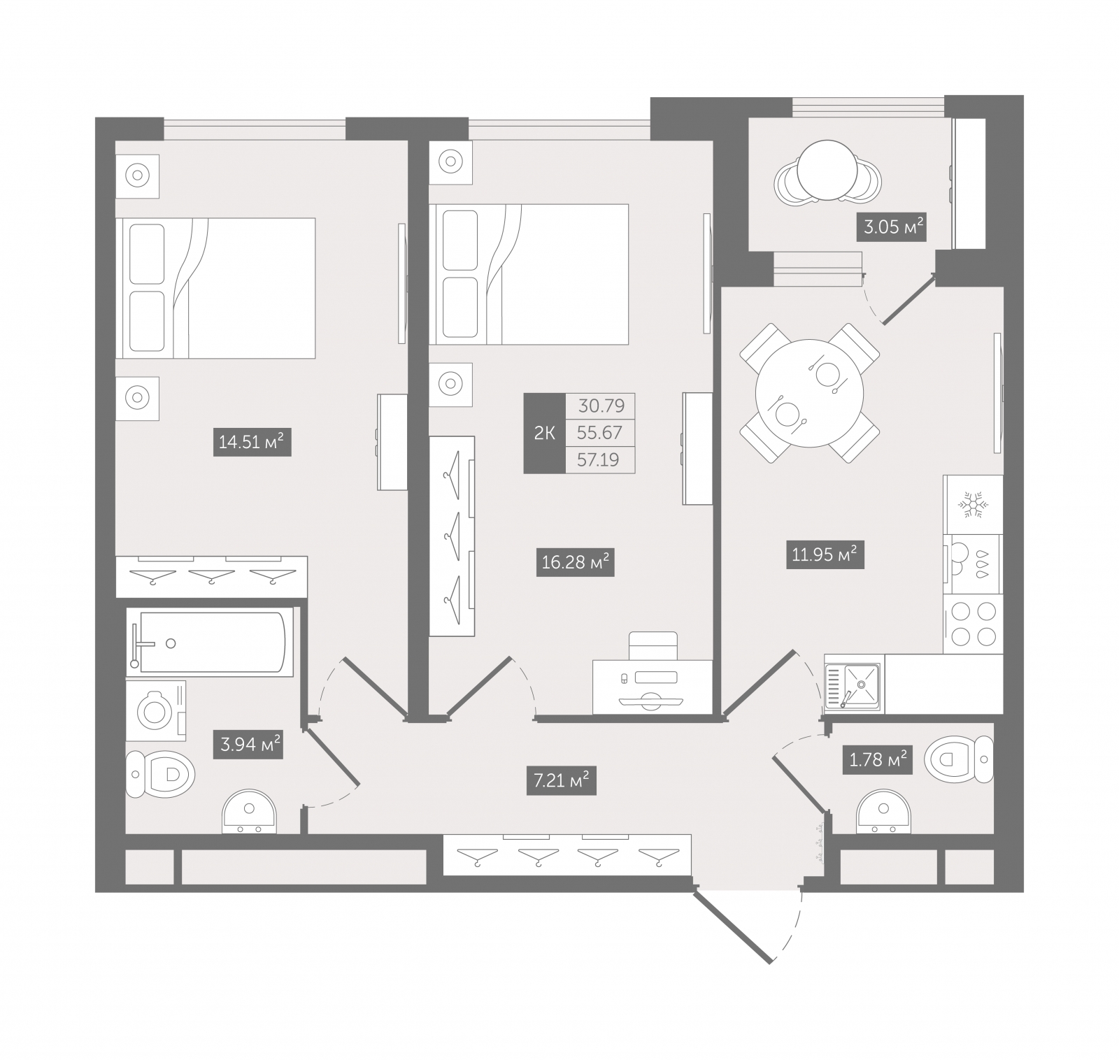 2-комнатная квартира с отделкой в ЖК Дом на Зорге на 15 этаже в 1 секции. Сдача в 1 кв. 2026 г.