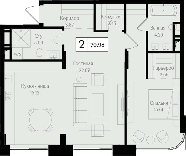 1-комнатная квартира с отделкой в ЖК Республики 205 на 2 этаже в 8 секции. Сдача в 1 кв. 2026 г.
