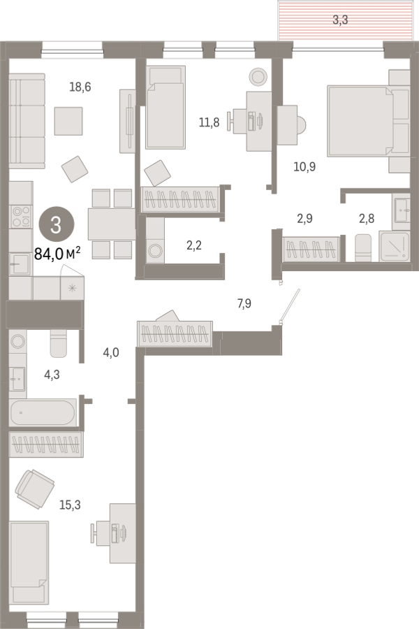 1-комнатная квартира (Студия) с отделкой в ЖК Дом на Зорге на 2 этаже в 2 секции. Сдача в 1 кв. 2026 г.