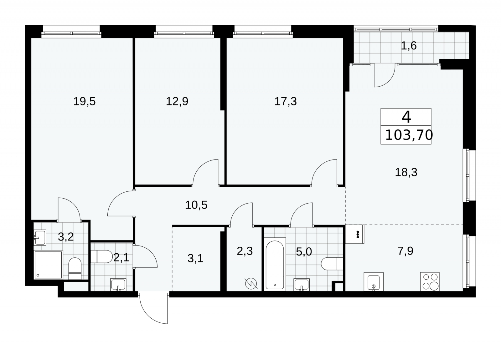 4-комнатная квартира с отделкой в ЖК Дом на Зорге на 2 этаже в 2 секции. Сдача в 1 кв. 2026 г.