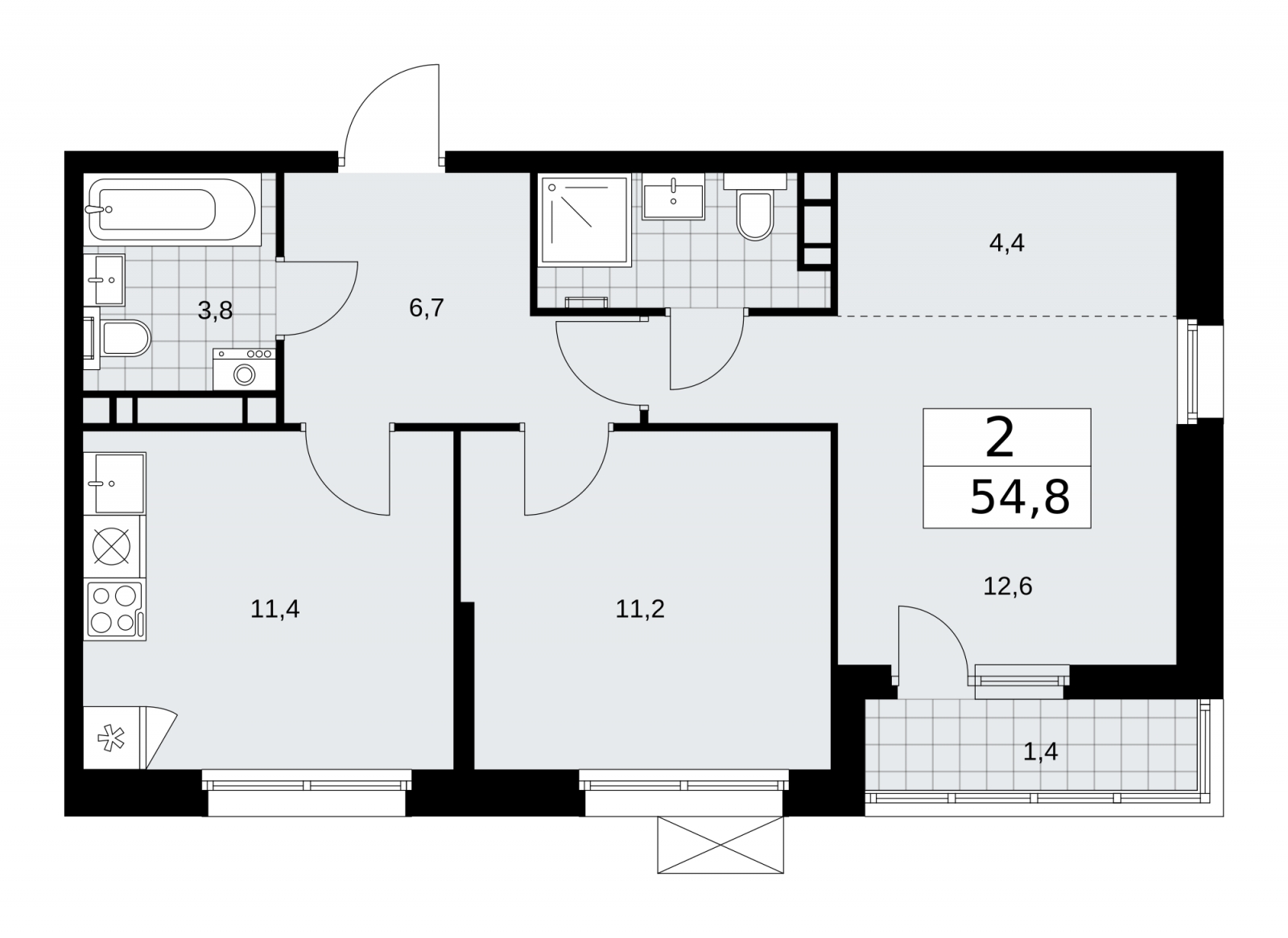 1-комнатная квартира (Студия) в ЖК Скандинавия на 4 этаже в 1 секции. Сдача в 2 кв. 2026 г.