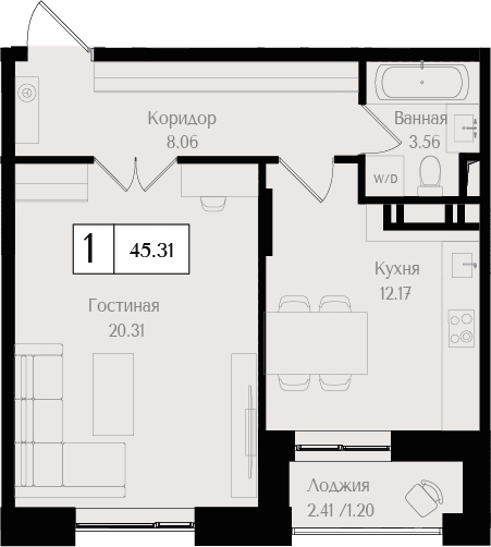 2-комнатная квартира с отделкой в ЖК Республики 205 на 14 этаже в 6 секции. Сдача в 4 кв. 2025 г.