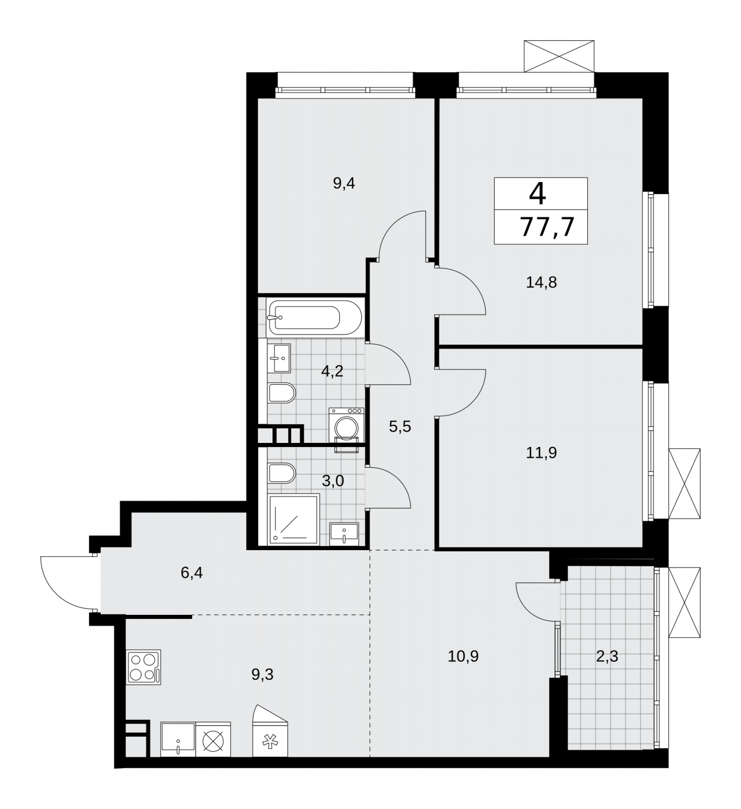 3-комнатная квартира с отделкой в ЖК Республики 205 на 12 этаже в 1 секции. Сдача в 4 кв. 2025 г.