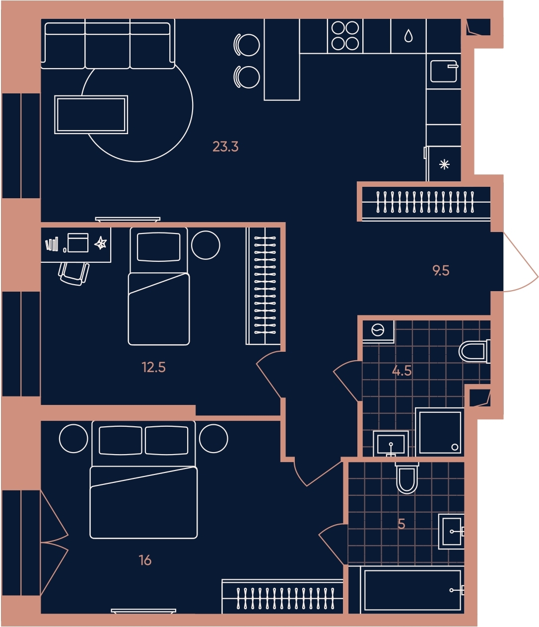 1-комнатная квартира (Студия) с отделкой в ЖК Республики 205 на 8 этаже в 9 секции. Сдача в 4 кв. 2025 г.