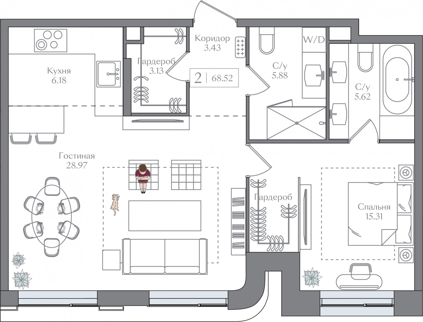 1-комнатная квартира с отделкой в ЖК Республики 205 на 3 этаже в 3 секции. Сдача в 1 кв. 2026 г.