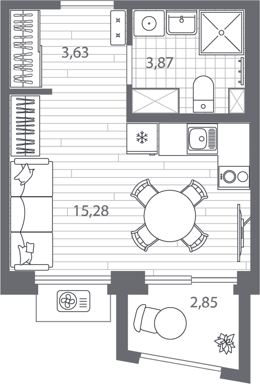 1-комнатная квартира с отделкой в ЖК Республики 205 на 10 этаже в 1 секции. Сдача в 4 кв. 2025 г.