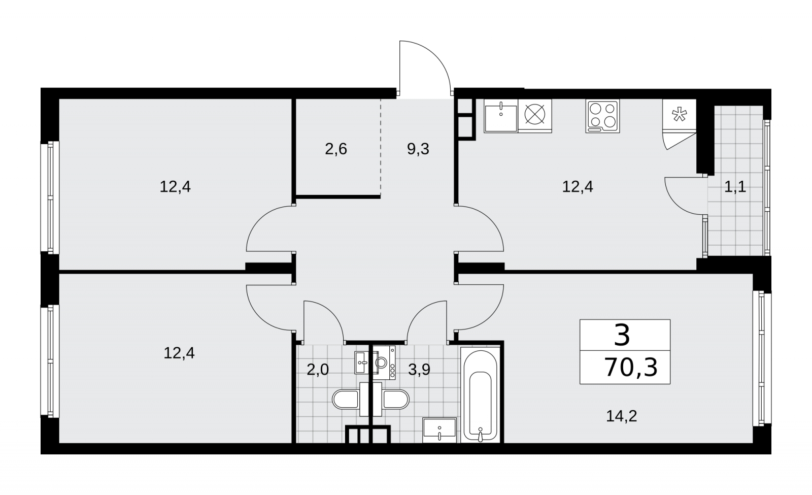 1-комнатная квартира с отделкой в ЖК Республики 205 на 13 этаже в 1 секции. Сдача в 4 кв. 2025 г.