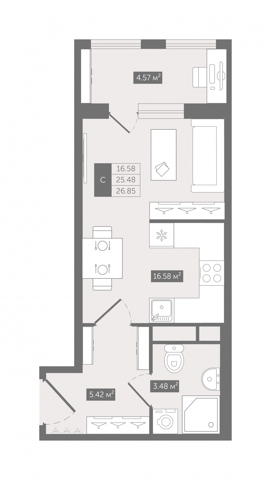 1-комнатная квартира (Студия) с отделкой в ЖК UP-квартал «Воронцовский» на 4 этаже в 2 секции. Сдача в 2 кв. 2026 г.
