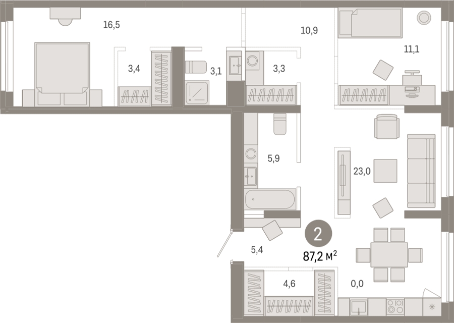 2-комнатная квартира в ЖК Eniteo на 37 этаже в 1 секции. Дом сдан.