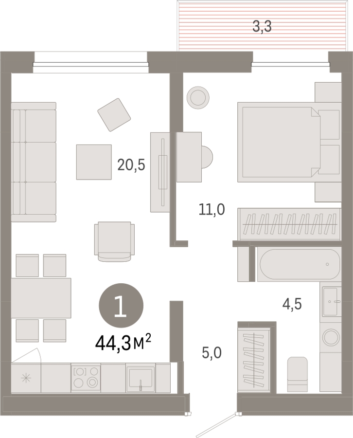 1-комнатная квартира (Студия) с отделкой в ЖК Озерный парк на 8 этаже в 2 секции. Сдача в 1 кв. 2023 г.