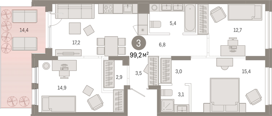3-комнатная квартира с отделкой в ЖК А101 Всеволожск на 3 этаже в 3 секции. Сдача в 3 кв. 2025 г.