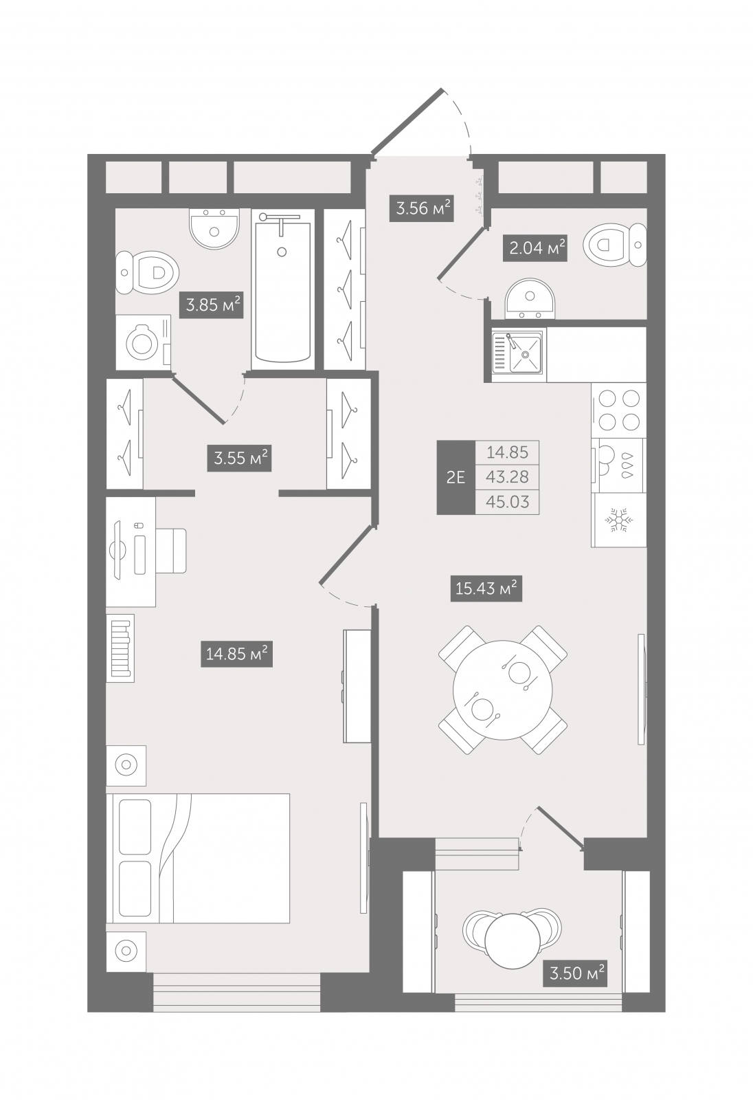 3-комнатная квартира в ЖК Eniteo на 20 этаже в 1 секции. Дом сдан.