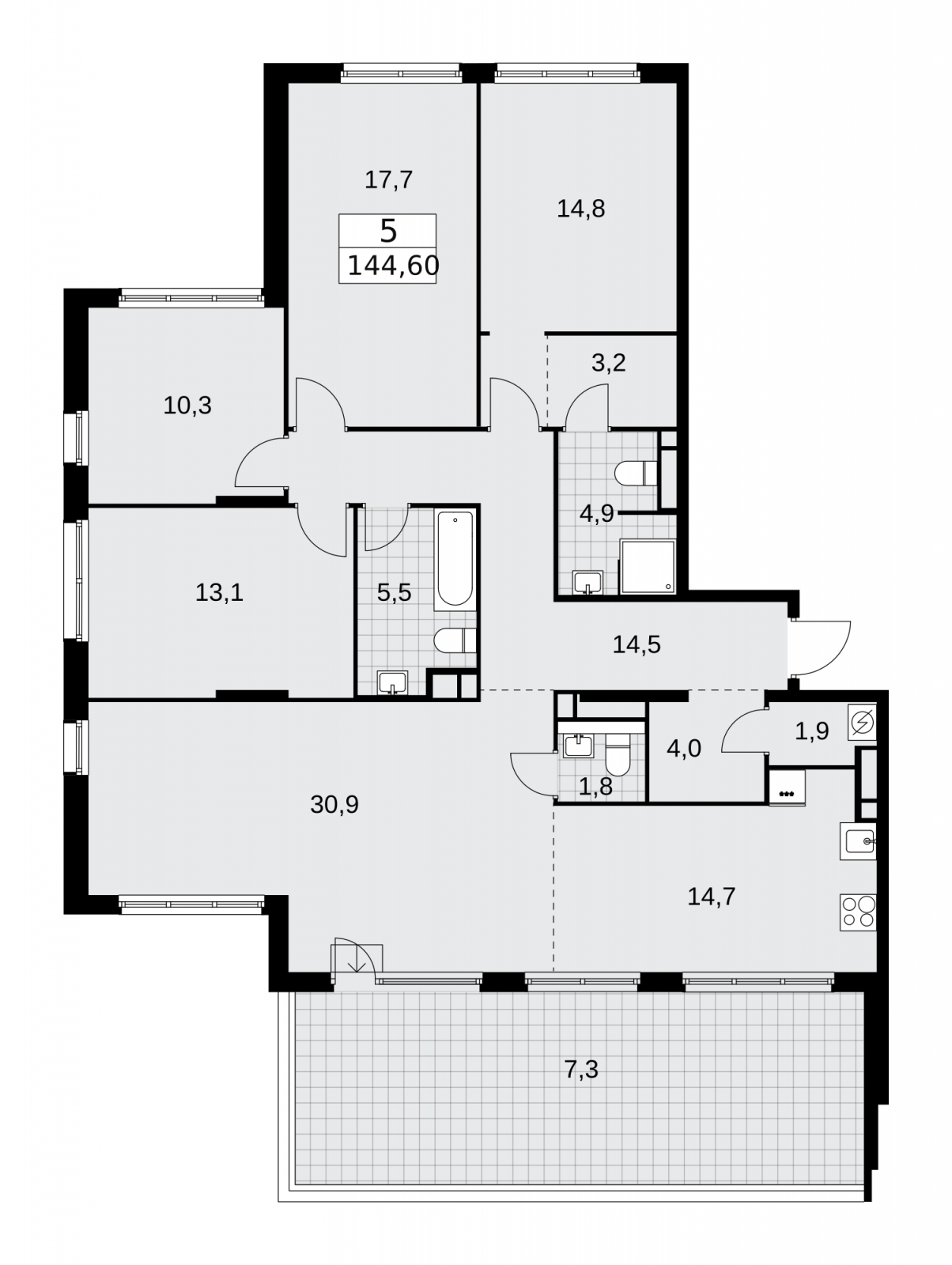 3-комнатная квартира в ЖК А101 Лаголово на 2 этаже в 1 секции. Сдача в 3 кв. 2025 г.
