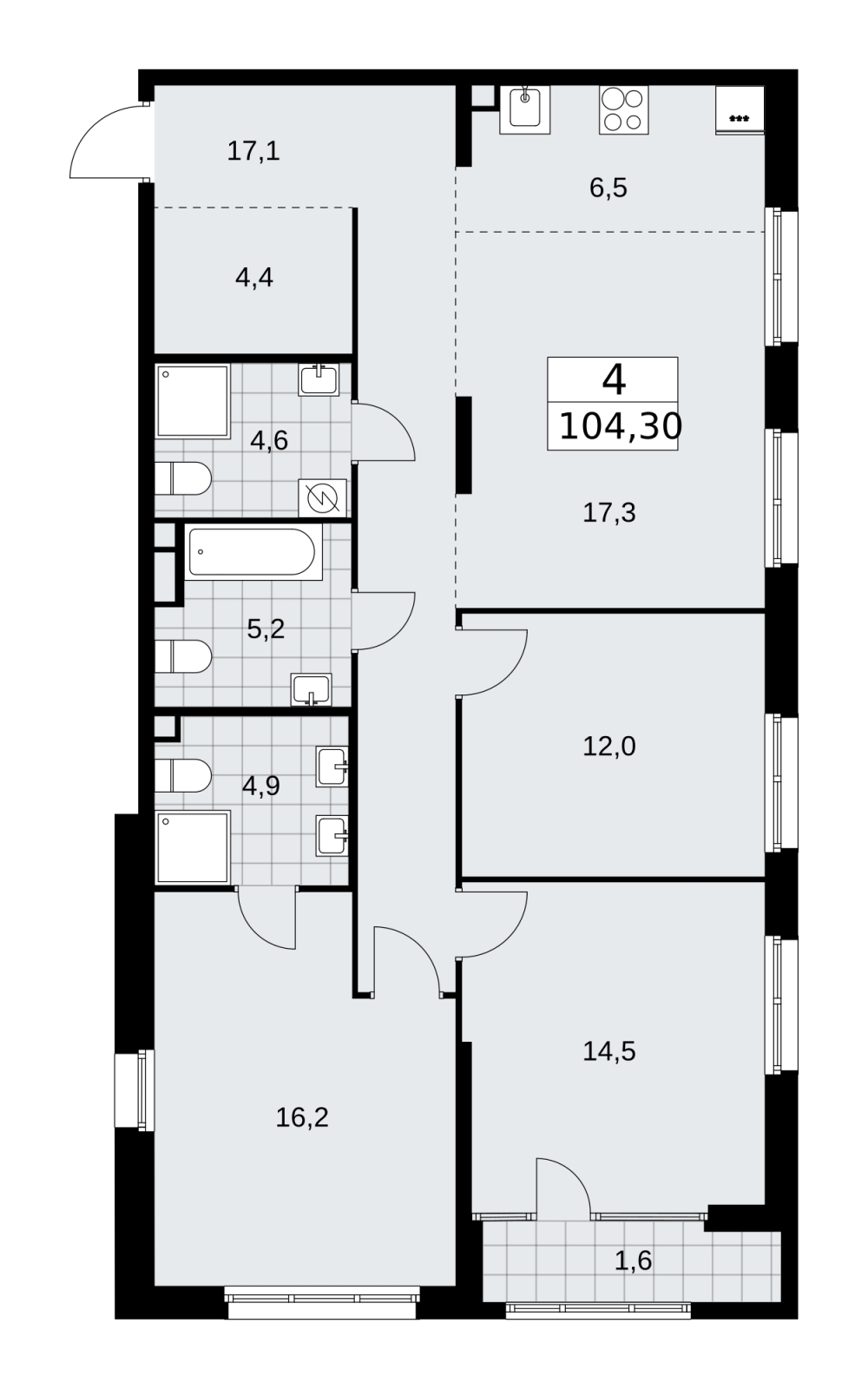 2-комнатная квартира в ЖК Eniteo на 33 этаже в 1 секции. Дом сдан.