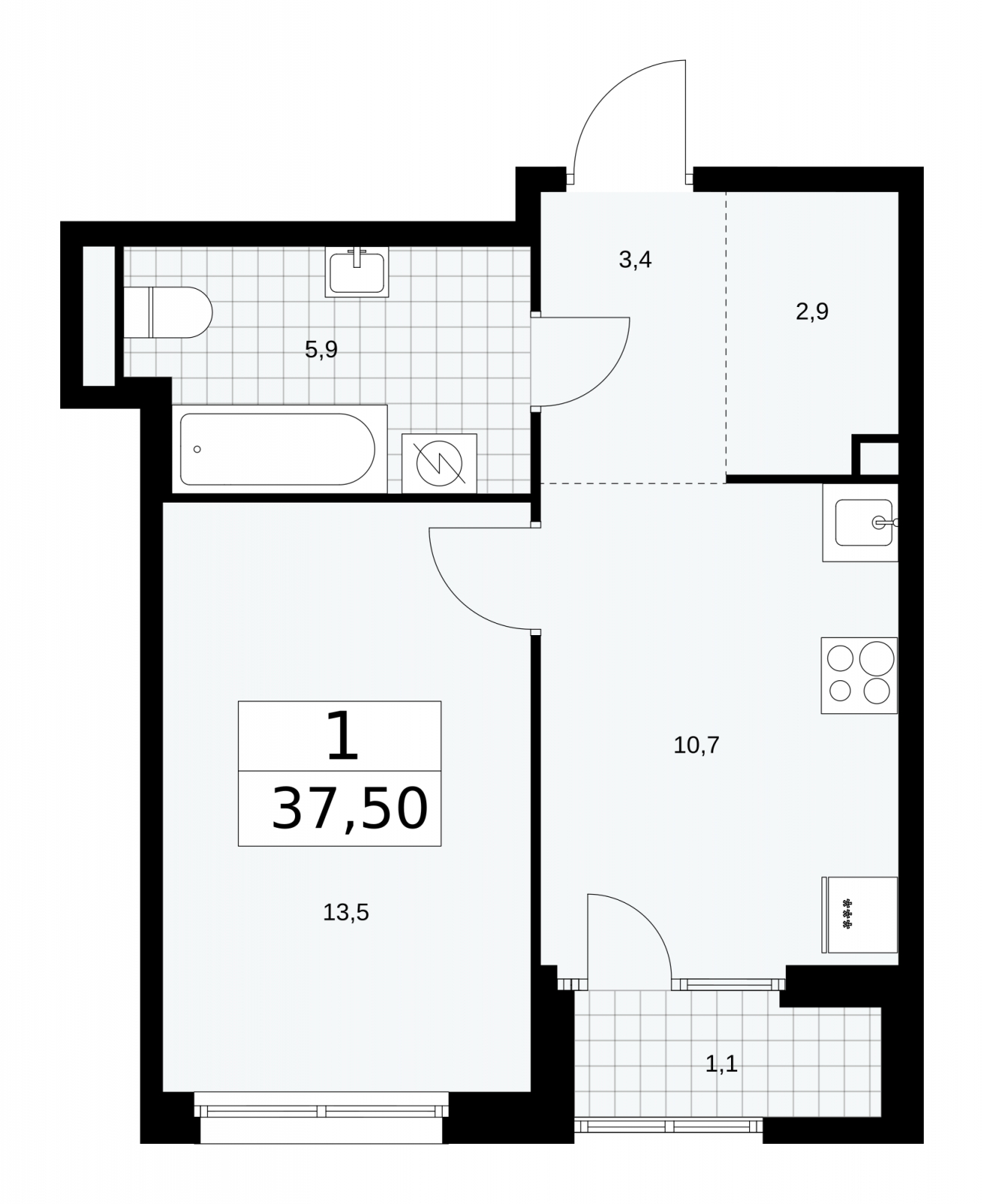 2-комнатная квартира в ЖК Eniteo на 30 этаже в 1 секции. Дом сдан.