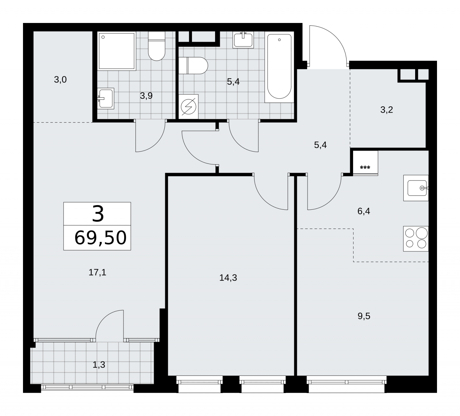 1-комнатная квартира в ЖК Родные кварталы на 8 этаже в 1 секции. Сдача в 3 кв. 2026 г.