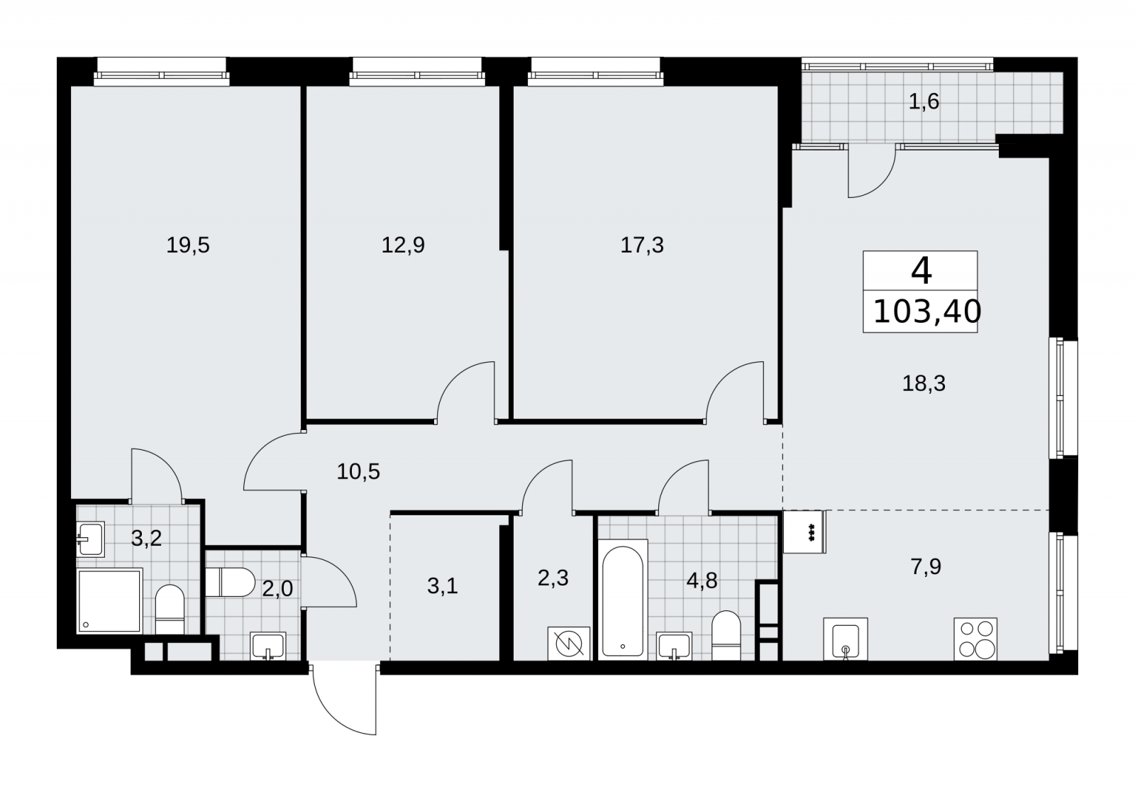 3-комнатная квартира в ЖК Eniteo на 33 этаже в 1 секции. Дом сдан.