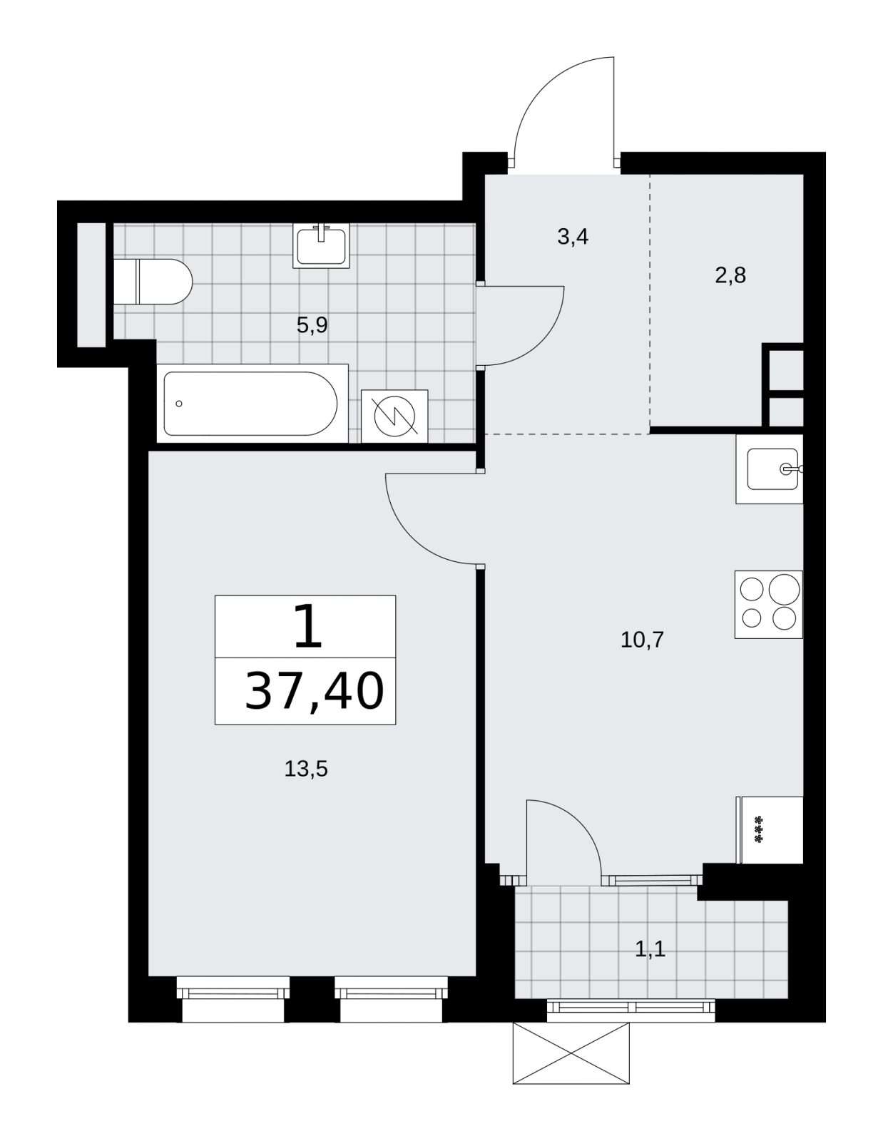2-комнатная квартира в ЖК Eniteo на 34 этаже в 1 секции. Дом сдан.