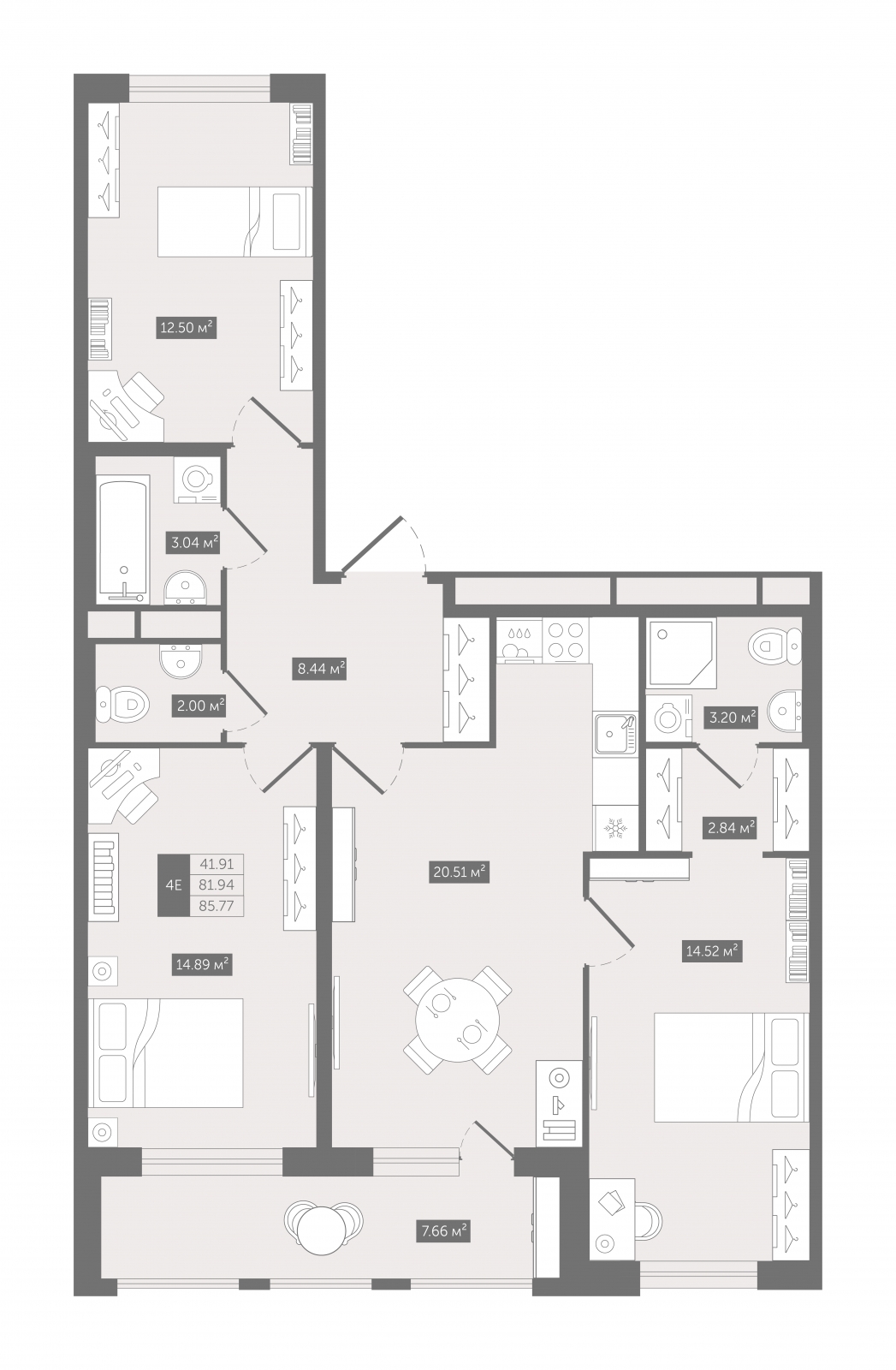 4-комнатная квартира в ЖК Родные кварталы на 9 этаже в 1 секции. Сдача в 3 кв. 2026 г.