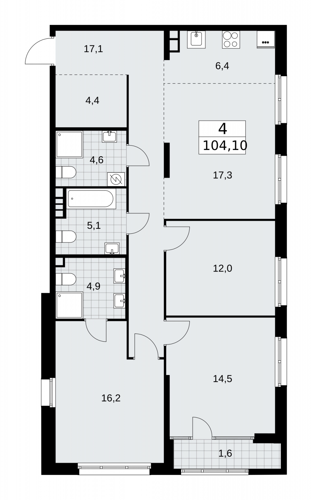 5-комнатная квартира в ЖК Eniteo на 41 этаже в 1 секции. Дом сдан.