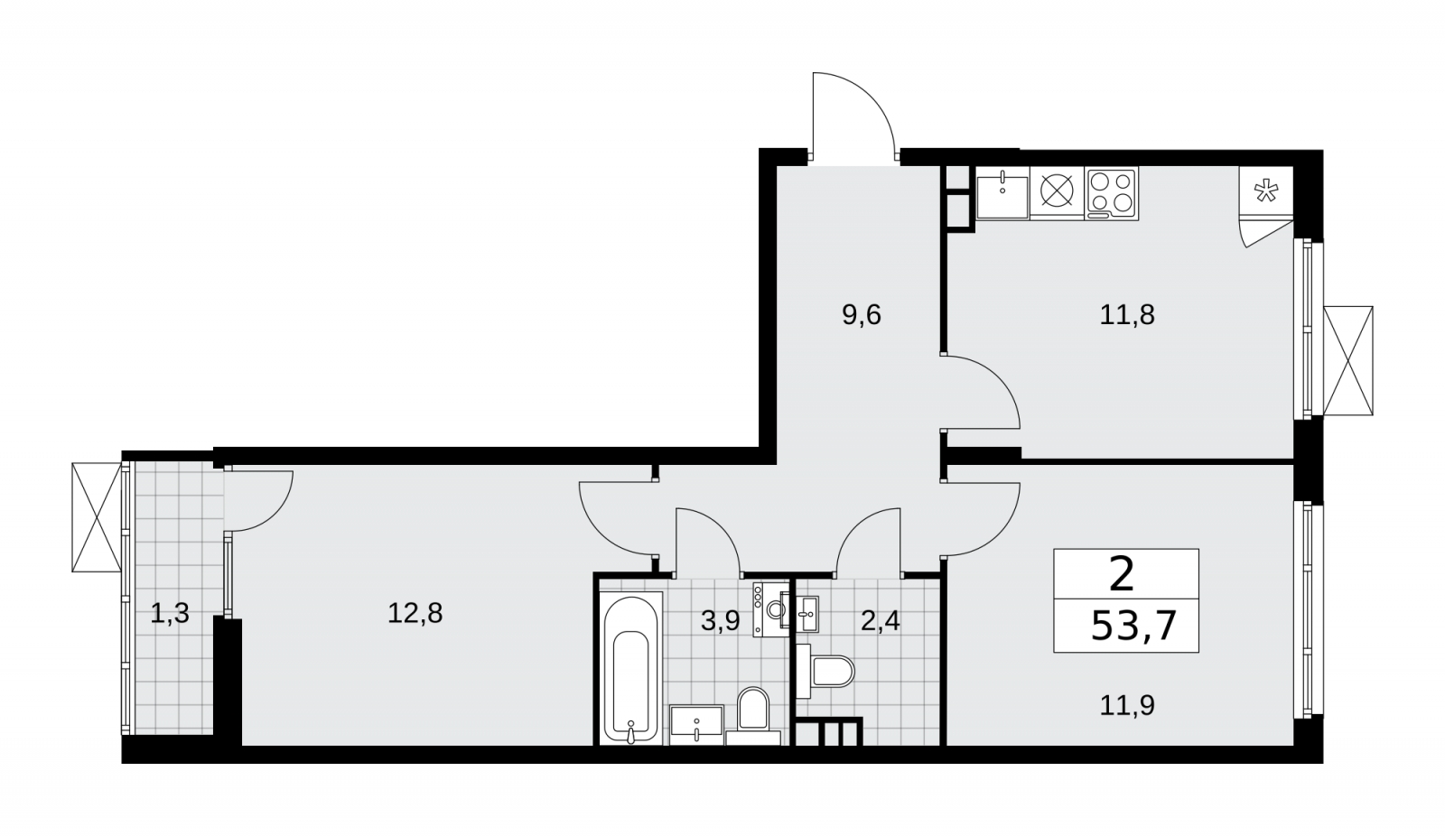 2-комнатная квартира в ЖК Родные кварталы на 3 этаже в 2 секции. Сдача в 3 кв. 2026 г.