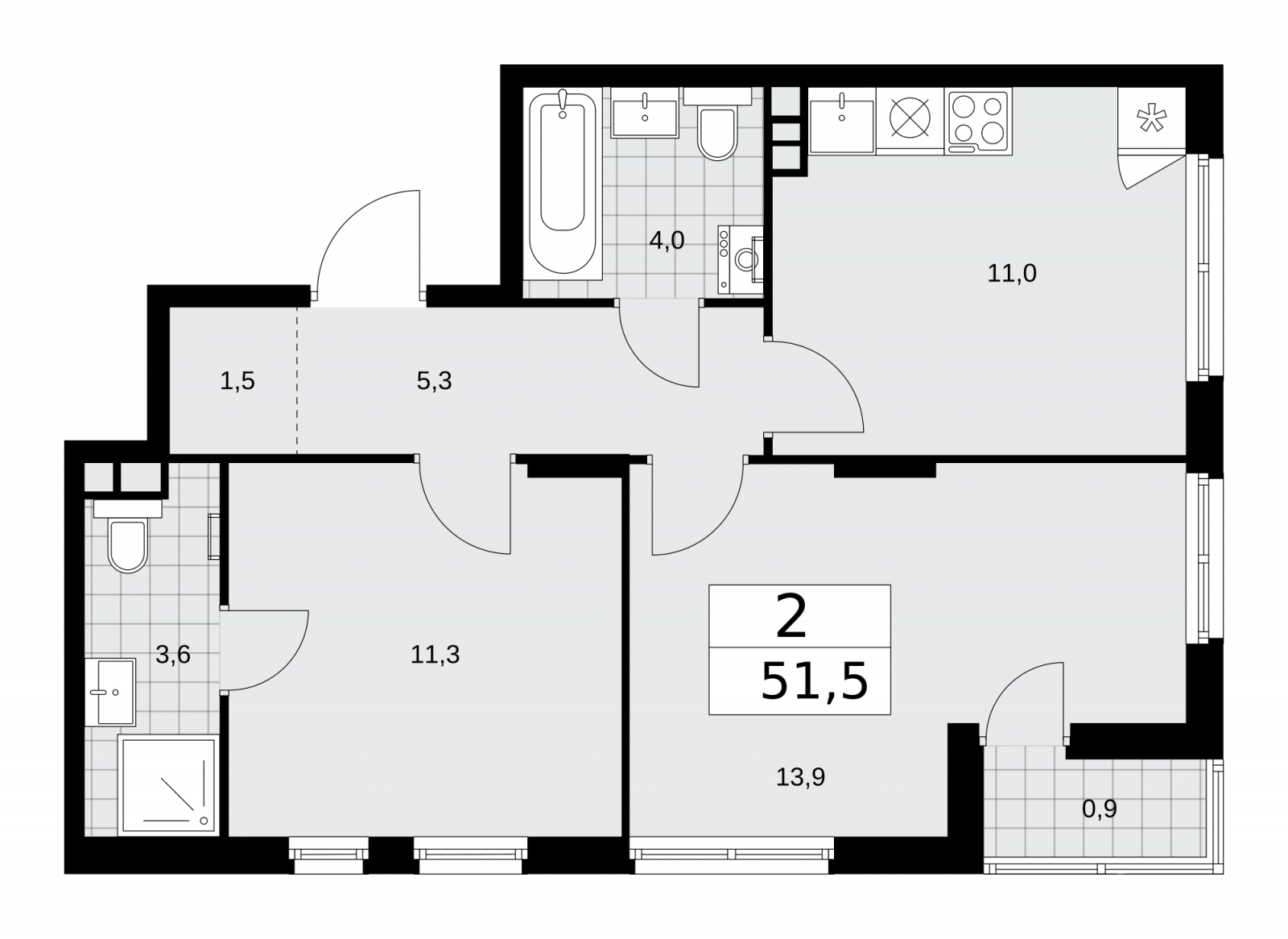 1-комнатная квартира в ЖК Родные кварталы на 4 этаже в 2 секции. Сдача в 3 кв. 2026 г.