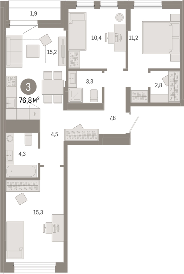 2-комнатная квартира с отделкой в ЖК Дом Достижение на 19 этаже в IV секции. Сдача в 3 кв. 2023 г.