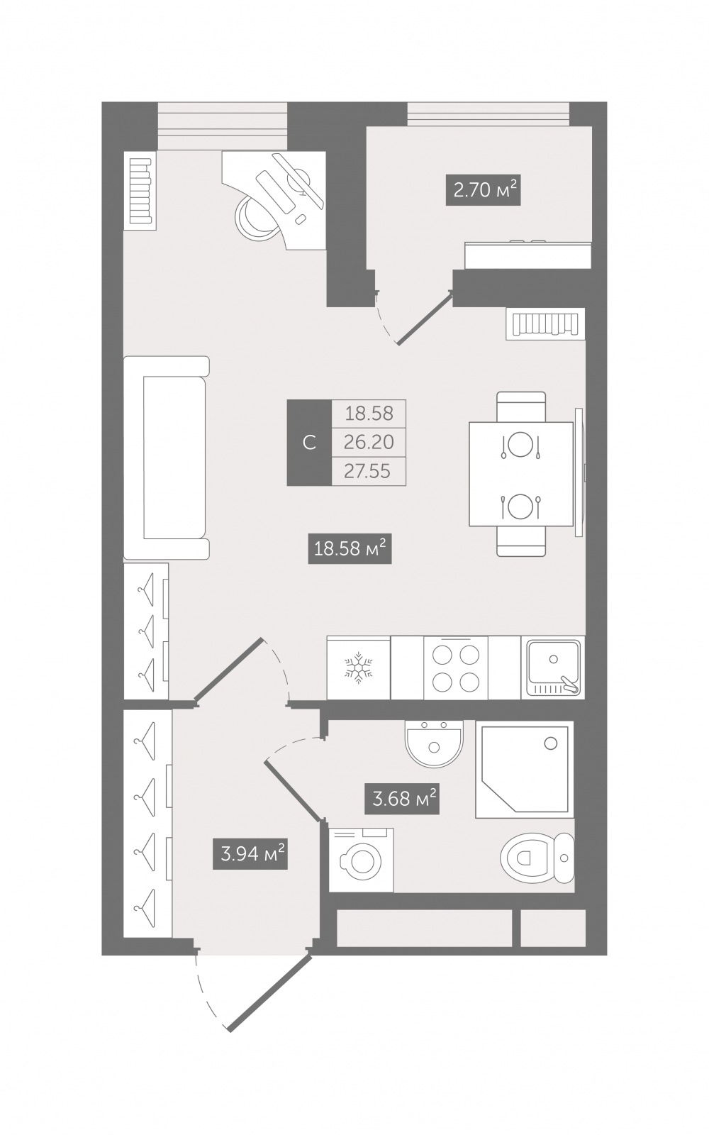 1-комнатная квартира (Студия) с отделкой в ЖК Республики 205 на 3 этаже в 7 секции. Сдача в 1 кв. 2026 г.