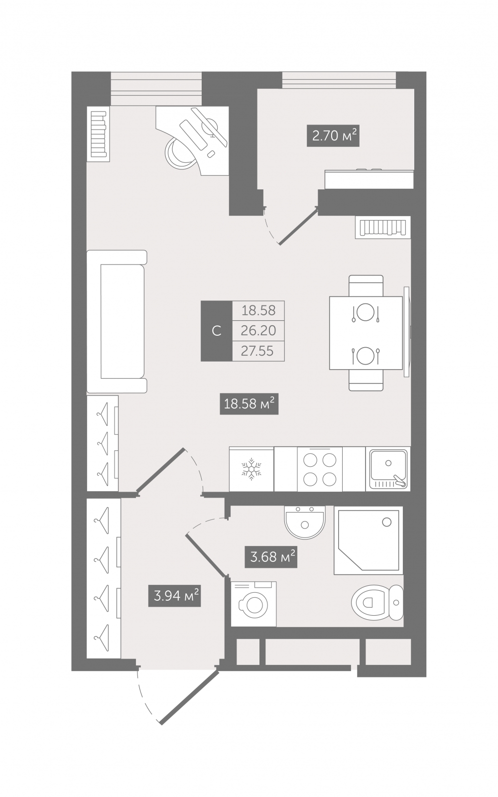 3-комнатная квартира с отделкой в ЖК SOUL на 16 этаже в 1 секции. Сдача в 4 кв. 2026 г.