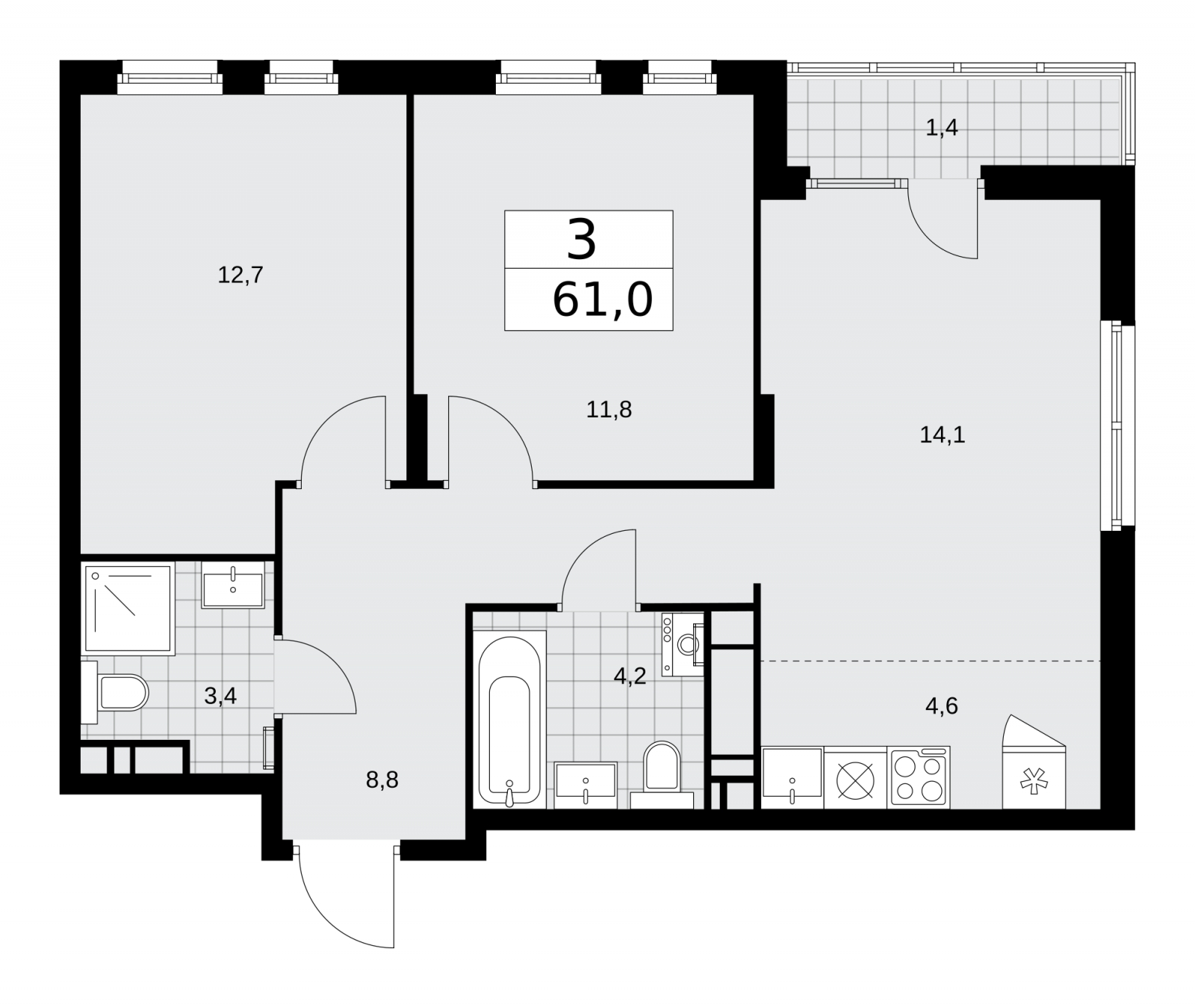 3-комнатная квартира с отделкой в ЖК SOUL на 19 этаже в 1 секции. Сдача в 4 кв. 2026 г.