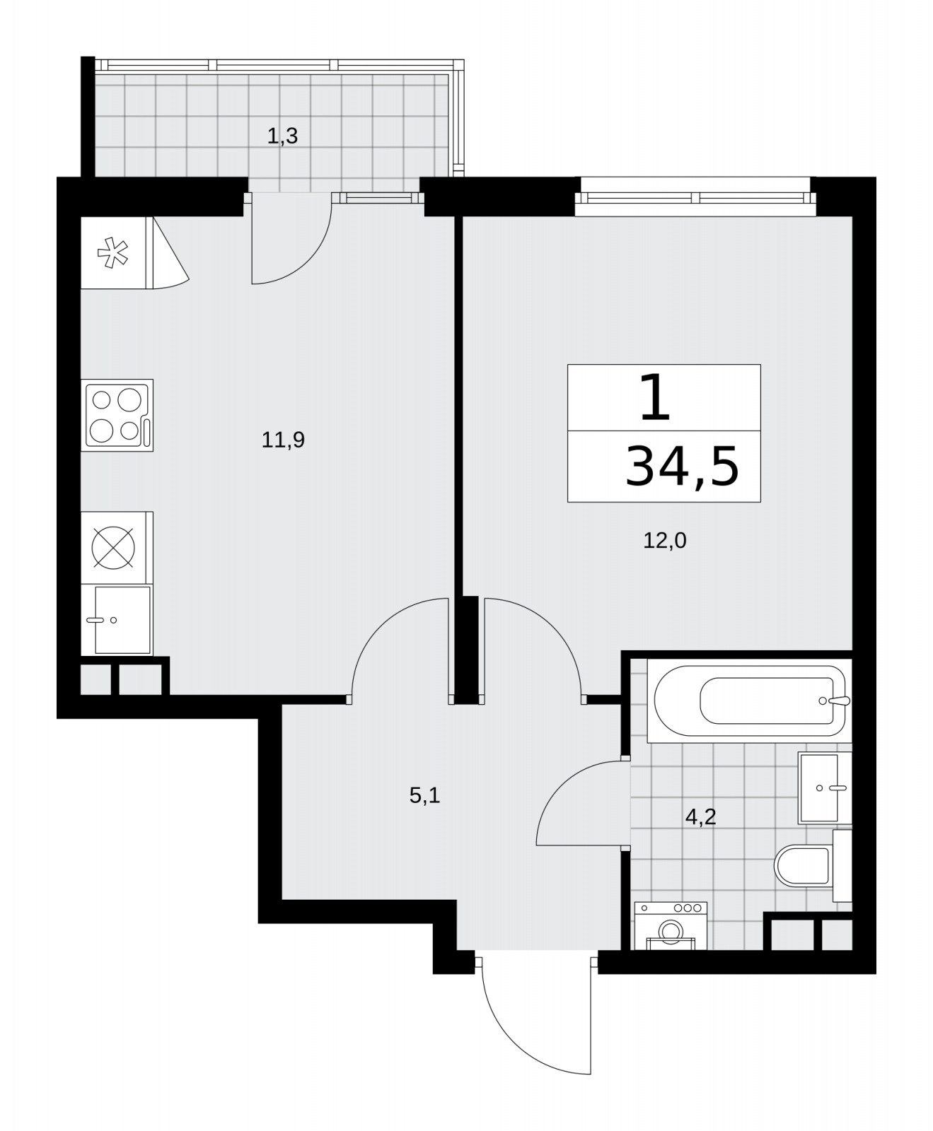 1-комнатная квартира с отделкой в ЖК Республики 205 на 7 этаже в 3 секции. Сдача в 1 кв. 2026 г.
