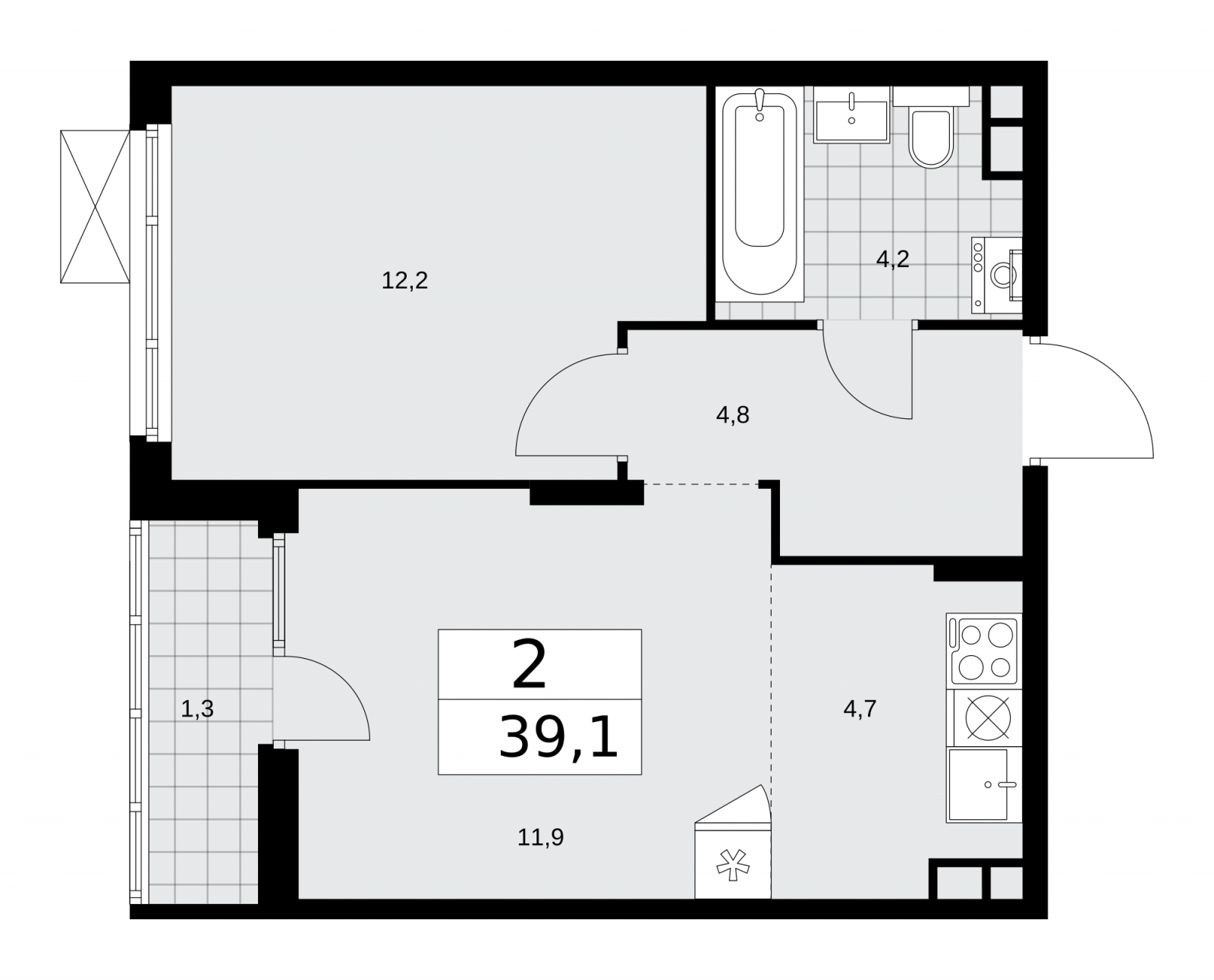 2-комнатная квартира с отделкой в ЖК Республики 205 на 3 этаже в 1 секции. Сдача в 4 кв. 2025 г.