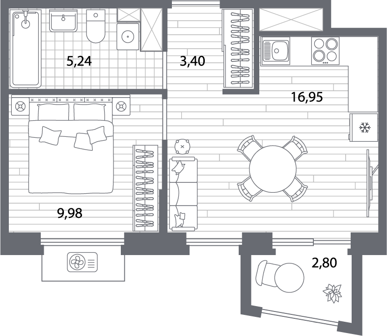 3-комнатная квартира в ЖК Родные кварталы на 7 этаже в 3 секции. Сдача в 3 кв. 2026 г.