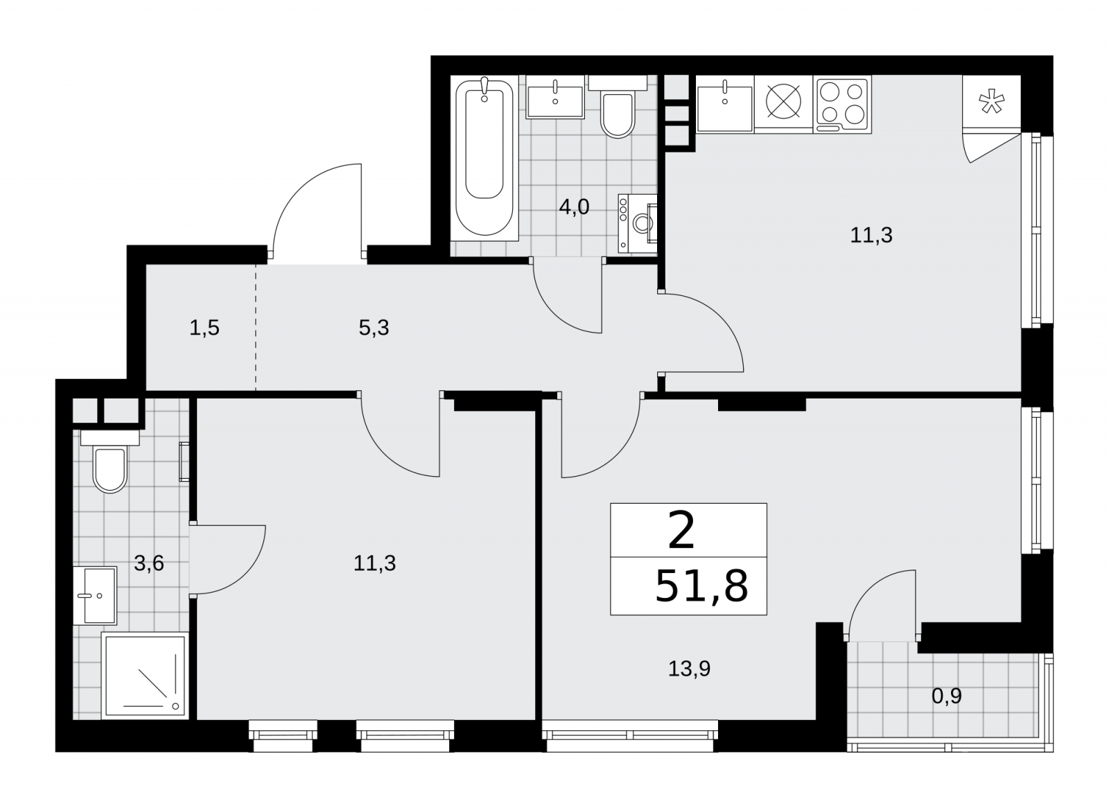 1-комнатная квартира в ЖК UP-квартал «Воронцовский» на 2 этаже в 3 секции. Сдача в 2 кв. 2026 г.
