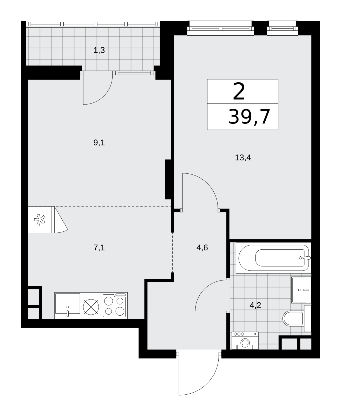 2-комнатная квартира с отделкой в ЖК UP-квартал «Воронцовский» на 9 этаже в 1 секции. Сдача в 2 кв. 2026 г.