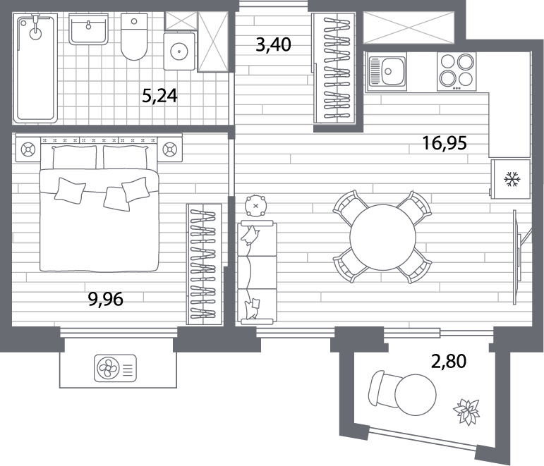 2-комнатная квартира с отделкой в ЖК SOUL на 19 этаже в 1 секции. Сдача в 4 кв. 2026 г.