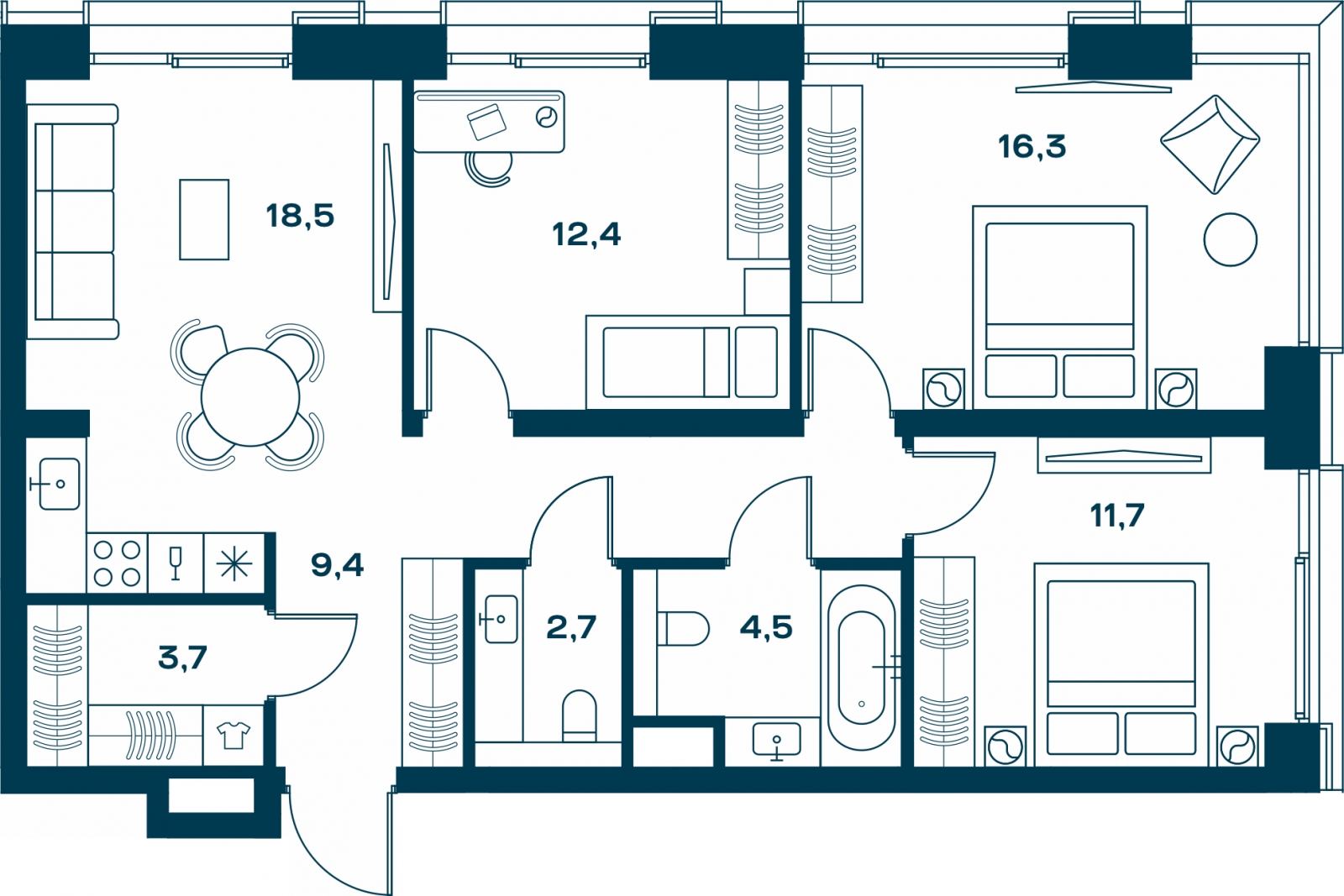2-комнатная квартира с отделкой в ЖК Республики 205 на 2 этаже в 7 секции. Сдача в 1 кв. 2026 г.