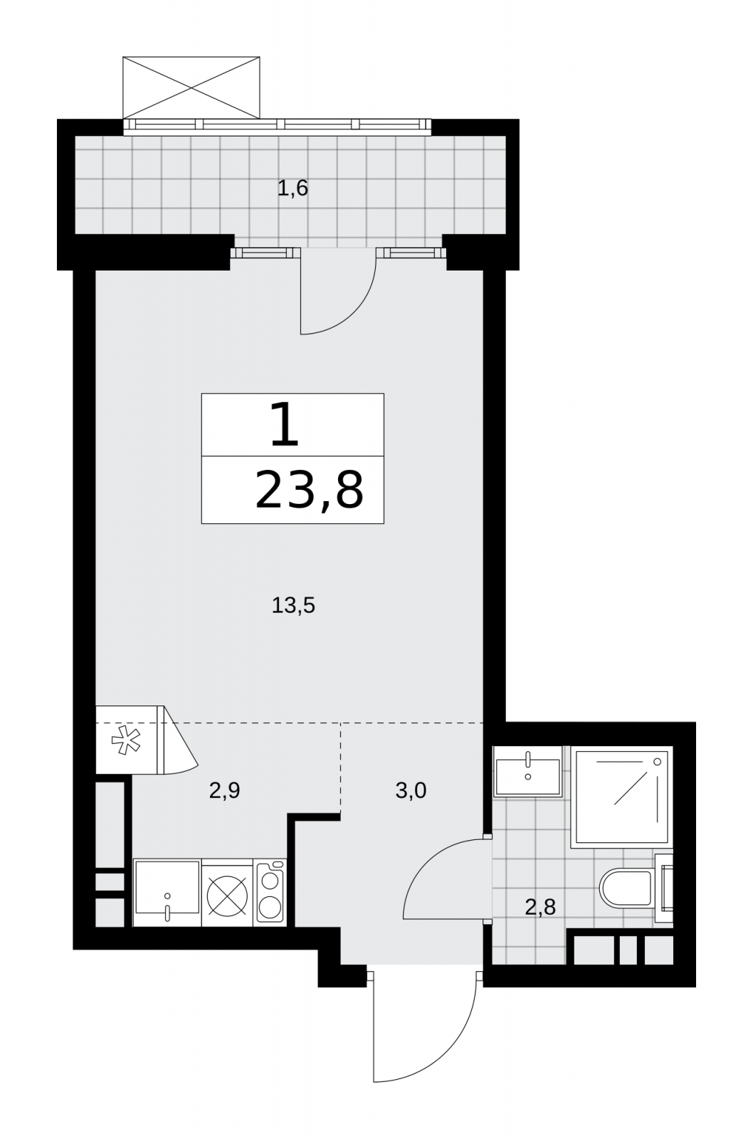 1-комнатная квартира в ЖК Инноватор на 11 этаже в 1 секции. Сдача в 1 кв. 2024 г.