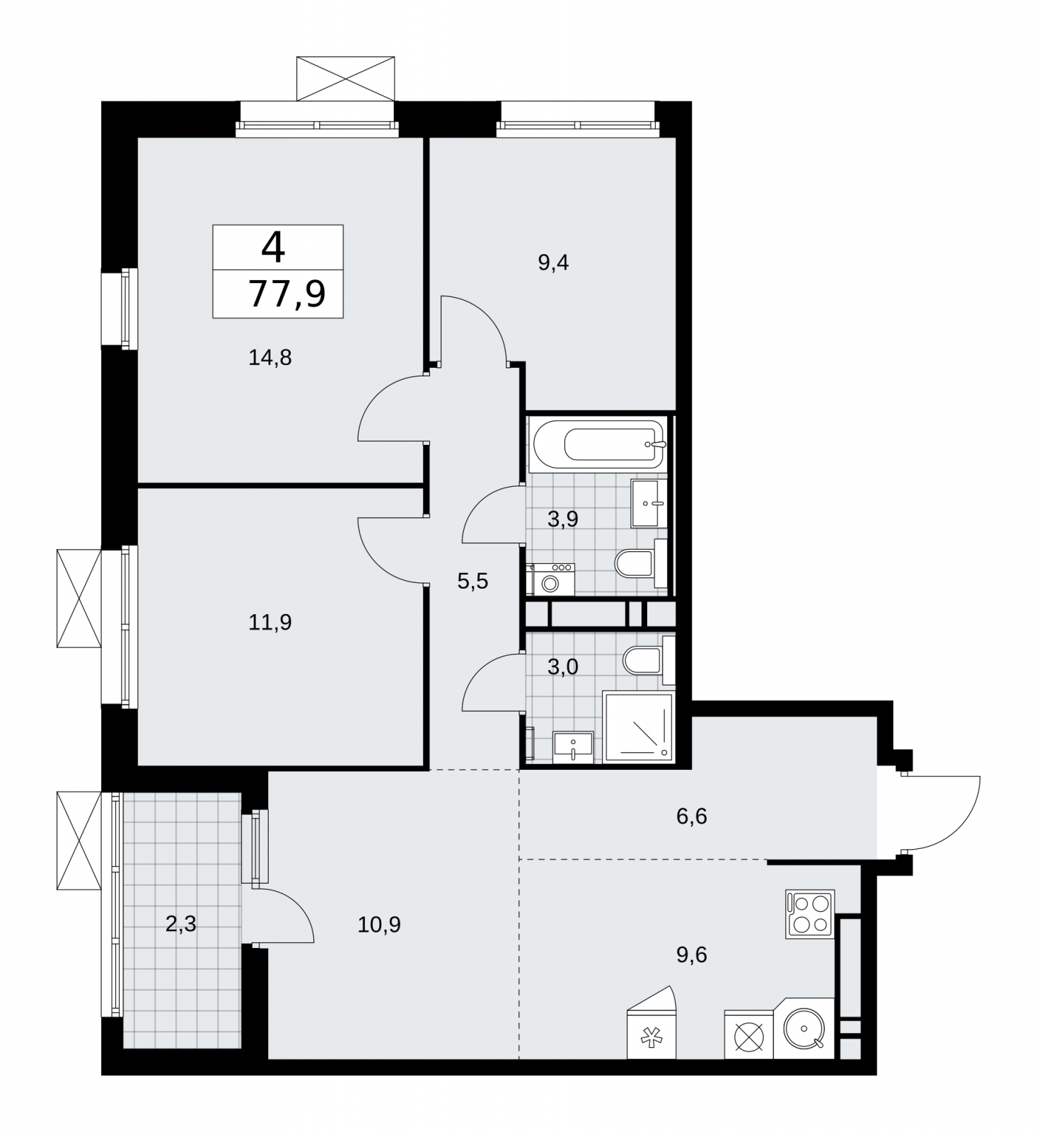 3-комнатная квартира в ЖК Скандинавия на 9 этаже в 2 секции. Сдача в 4 кв. 2024 г.