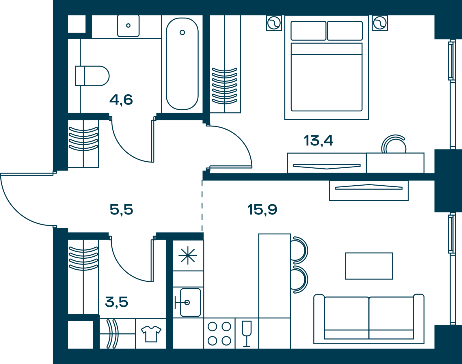 1-комнатная квартира с отделкой в ЖК UP-квартал «Воронцовский» на 5 этаже в 1 секции. Сдача в 2 кв. 2026 г.