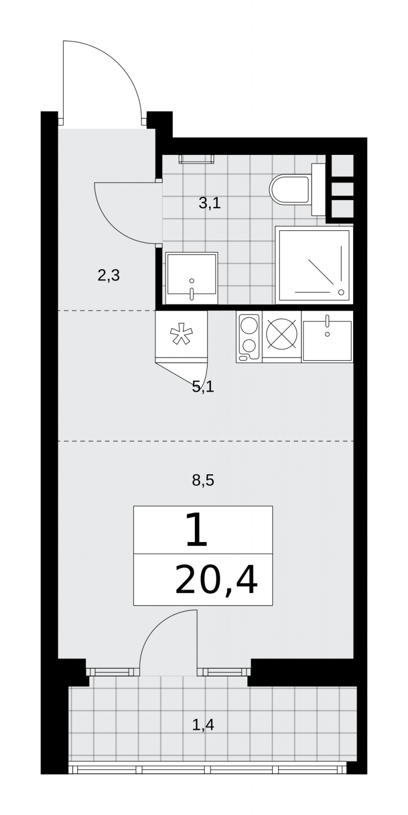 1-комнатная квартира в ЖК Родные кварталы на 6 этаже в 4 секции. Сдача в 3 кв. 2026 г.