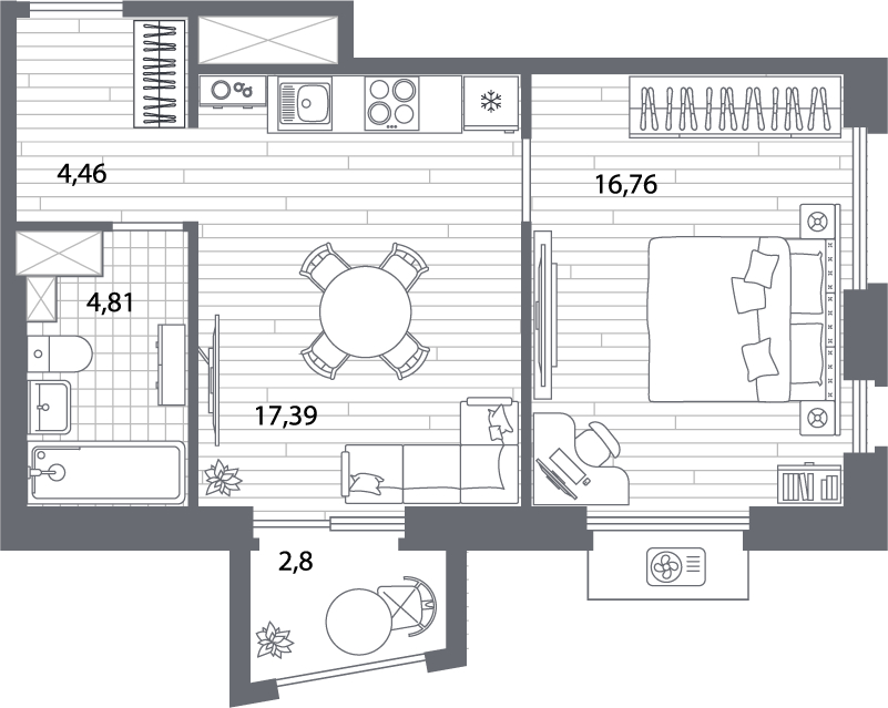 1-комнатная квартира с отделкой в ЖК UP-квартал «Воронцовский» на 11 этаже в 1 секции. Сдача в 2 кв. 2026 г.