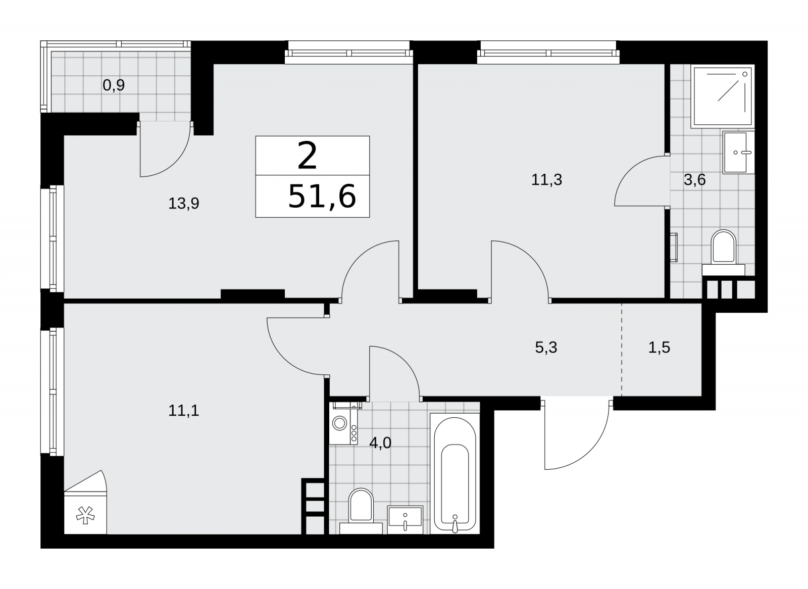 2-комнатная квартира в ЖК Инноватор на 16 этаже в 1 секции. Сдача в 1 кв. 2024 г.