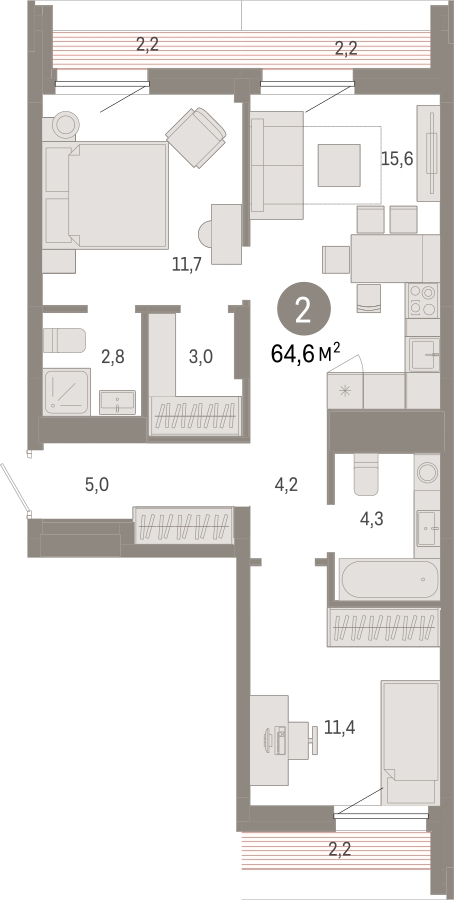 3-комнатная квартира в ЖК Инноватор на 25 этаже в 1 секции. Сдача в 1 кв. 2024 г.