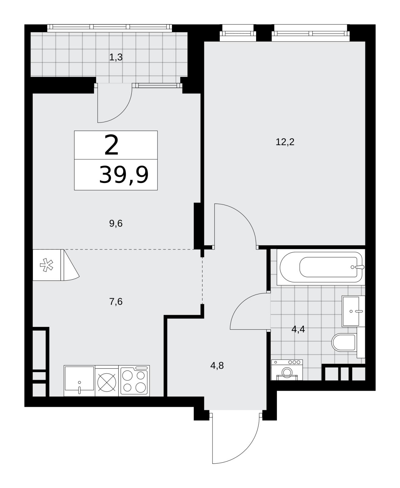 2-комнатная квартира с отделкой в ЖК Республики 205 на 10 этаже в 3 секции. Сдача в 1 кв. 2026 г.