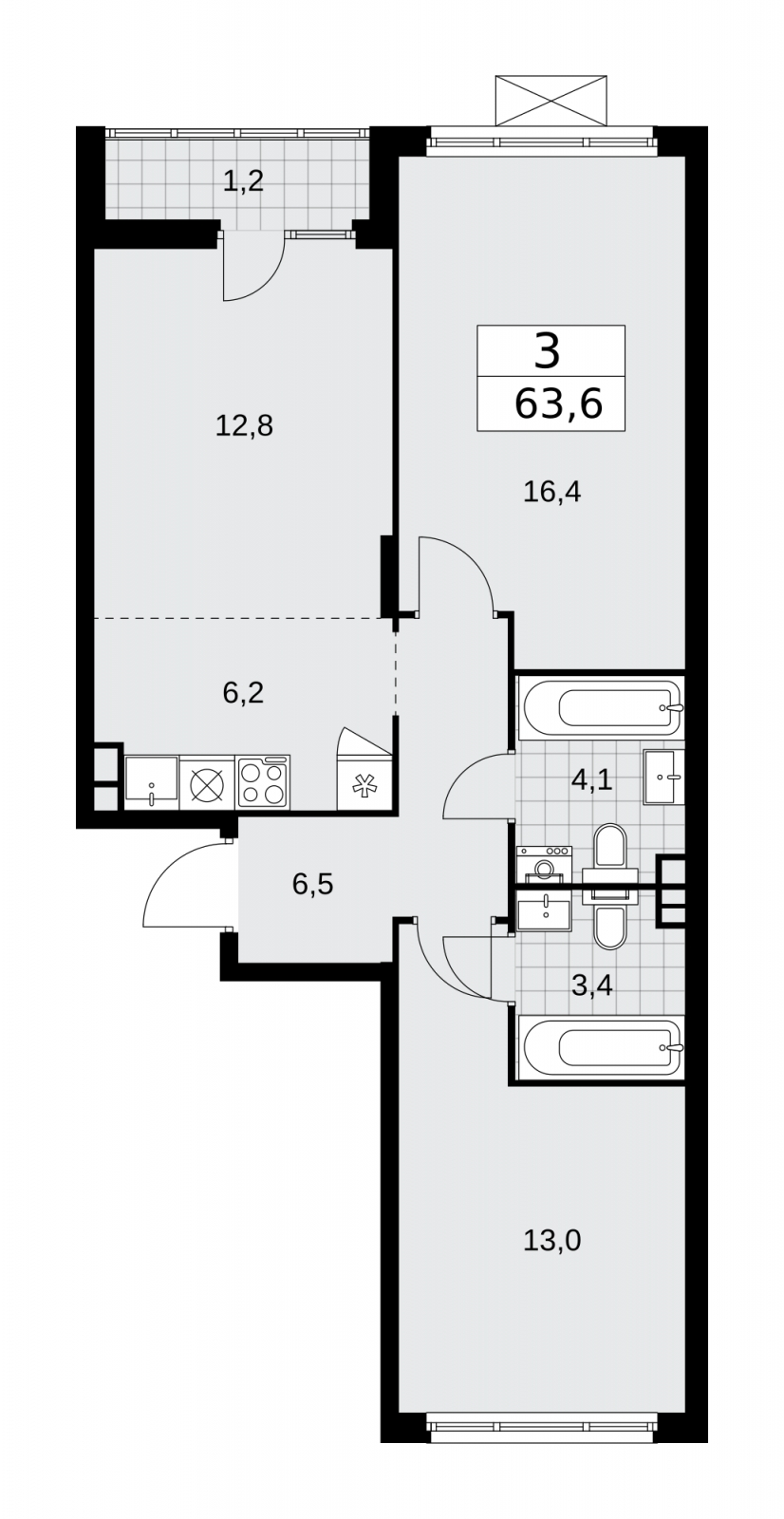 2-комнатная квартира с отделкой в ЖК Республики 205 на 2 этаже в 1 секции. Сдача в 1 кв. 2026 г.