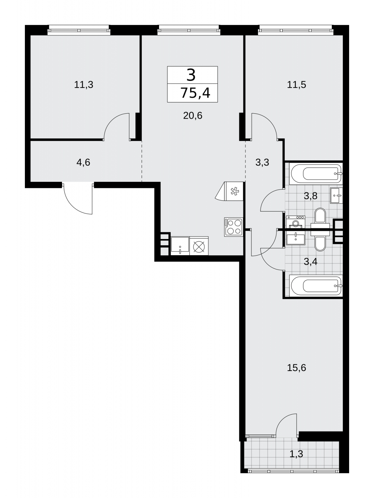 1-комнатная квартира (Студия) в ЖК Родные кварталы на 3 этаже в 5 секции. Сдача в 3 кв. 2026 г.